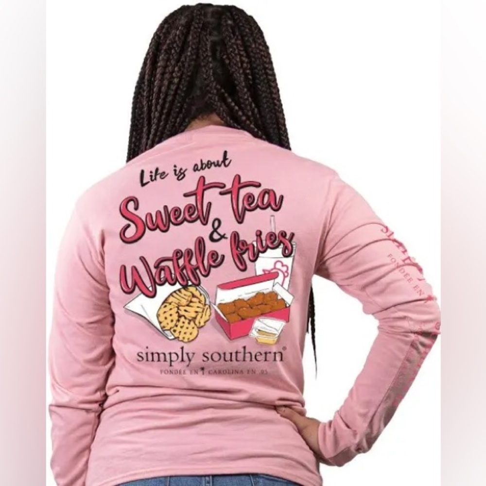 Simply Southern Pink Sweet Tea and Waffle Fries Long Sleeve Tee Size Large